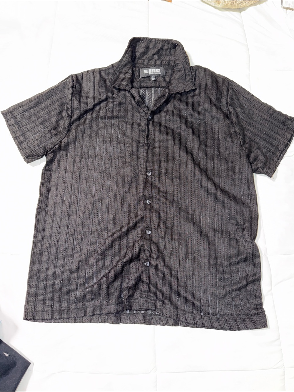 St. John's Bay Black Short-Sleeve Button-Down with Subtle Stripe Texture